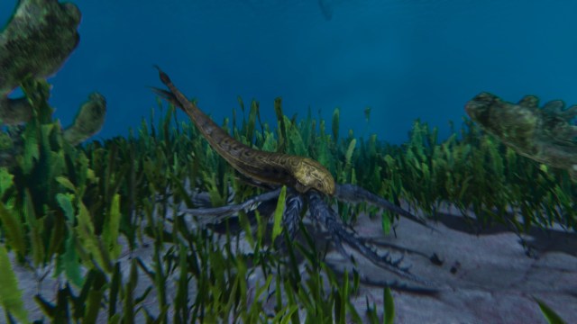 A Eurypterid on the sea floor in Ark: Survival Ascended.