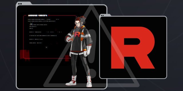 Pokemon Go character Arlo with the Team Rocket logo.