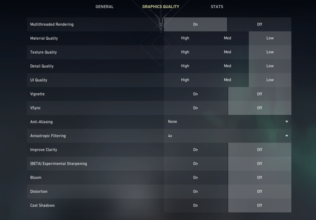 Graphics quality settings in VALORANT.